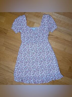 HYFVE Pink Floral Puff Sleeve Mini Dress V-Neck Fairycore Sundress S GUC Lined